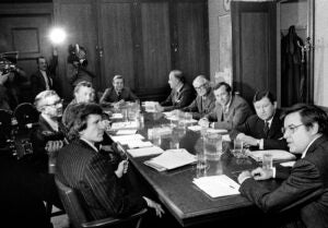 The Church Committee, a bipartisan committee created to investigate the CIA, FBI, and other U.S. intelligence gathering agencies, February 1975.